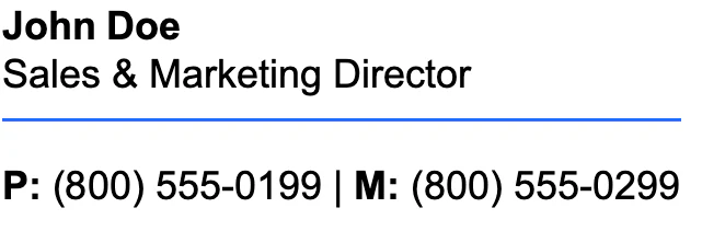 Example HTML signature preview showing a simple professional email signature